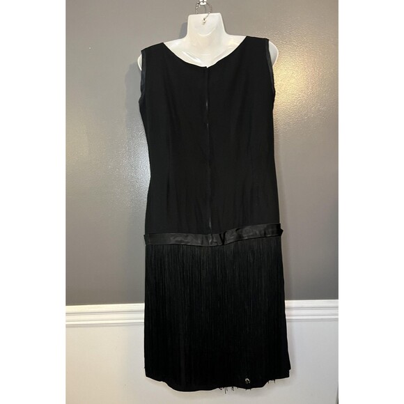 Vintage Flapper Dress Womens Large 20s Gatsby Sleeveless Fringe Beaded Accent - Picture 8 of 11